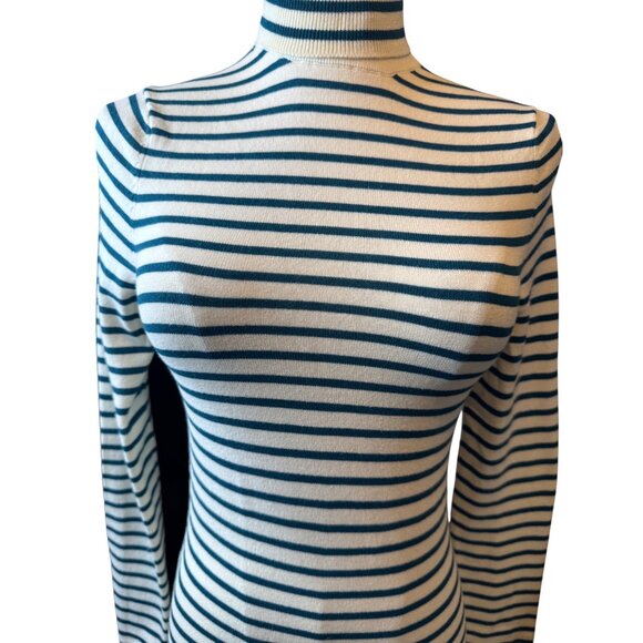 2/$30 ZARA Medium Striped Teal/Ivory Turtleneck Long Sleeve Sweater - Picture 6 of 12